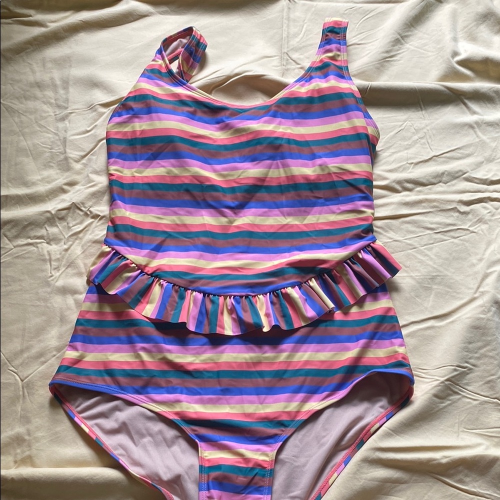 Kortni Jeane Pink and Blue One Piece Swimsuit with Ruffle